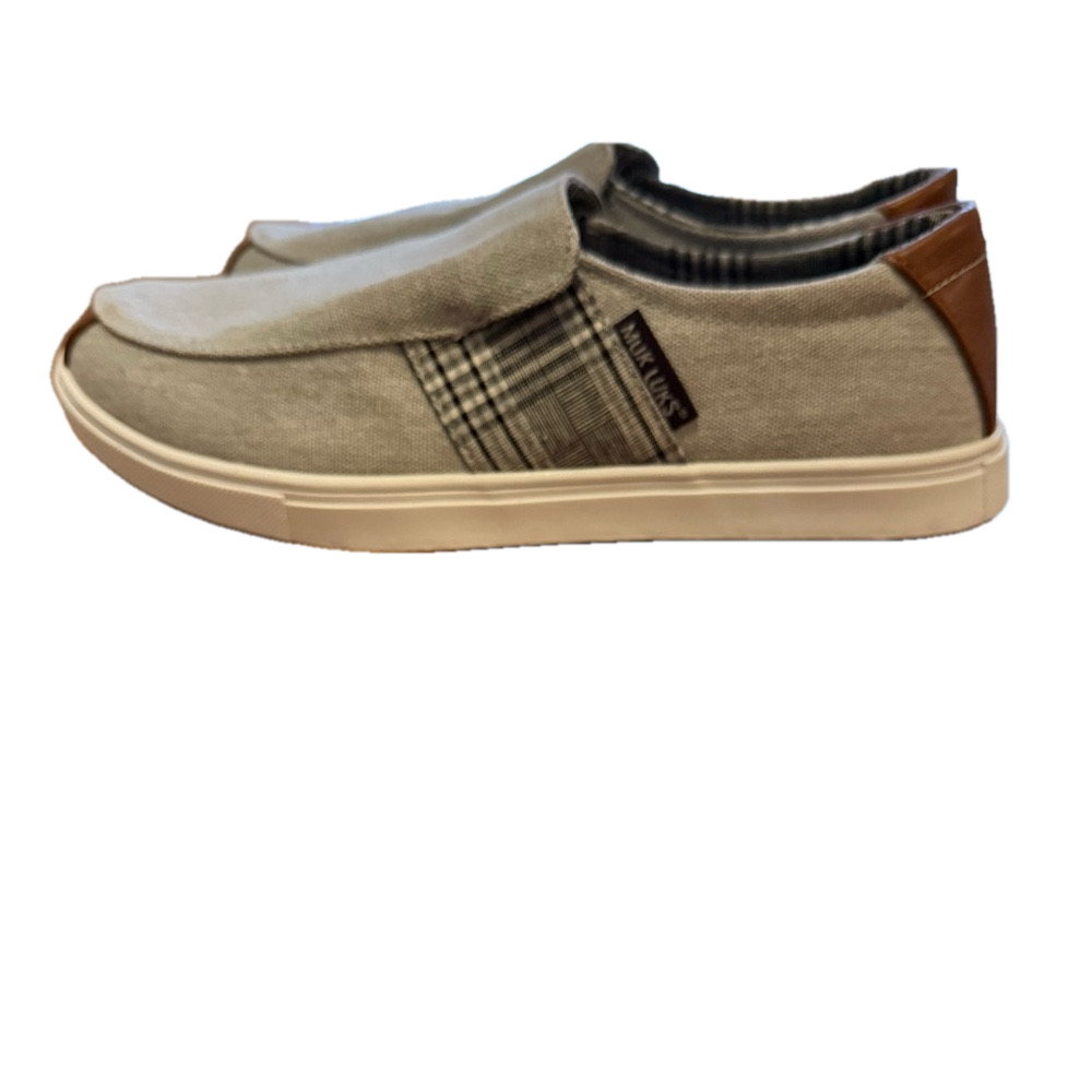 Muk Luks EUC Men’s Loafers Slip On Shoes Grey Plaid and Leather Casual size 11